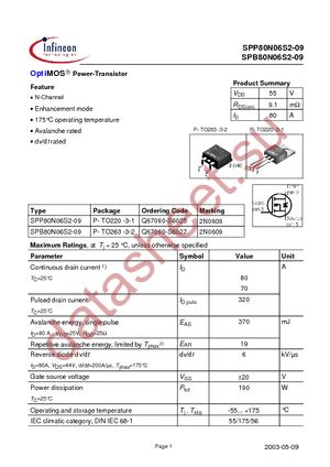 SPP80N06S2-09 datasheet  
